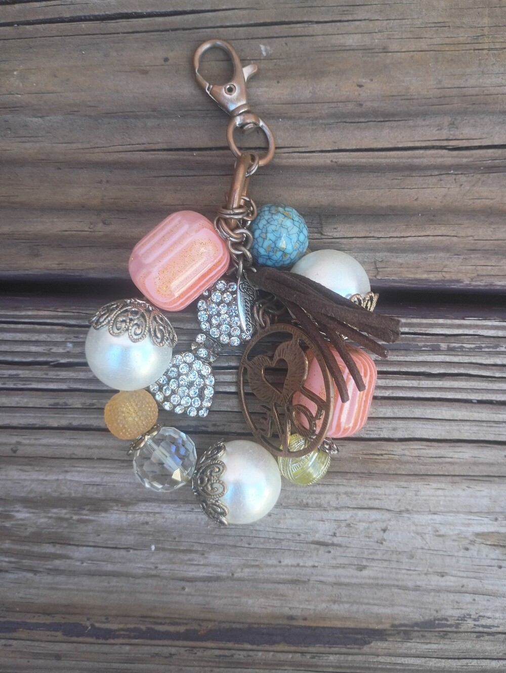 Plunder Peach Multi-Bead Charm Keychain with Tassel